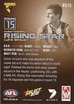 2012 Select AFL Champions - Rising Star #RS15 Luke Breust Back